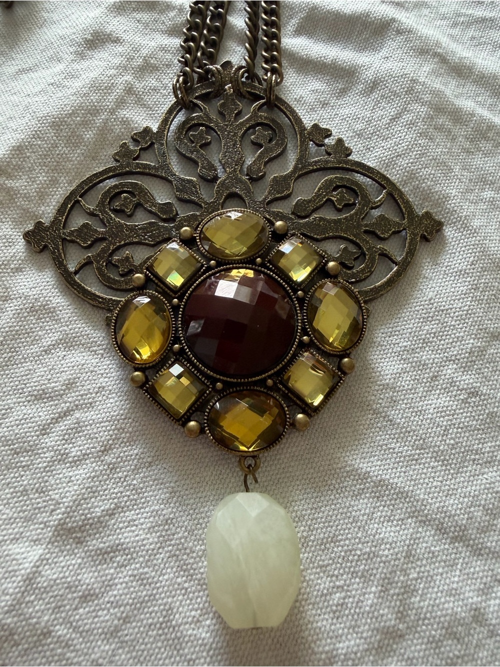 Vintage Fern Finds Amber & Cream Statement Pendant Necklace - Women Jewelry
